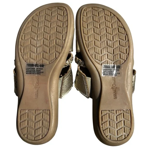 Minnetonka Leather Bronze Cut-Out Slide Sandals NEW 6 - Picture 7 of 8